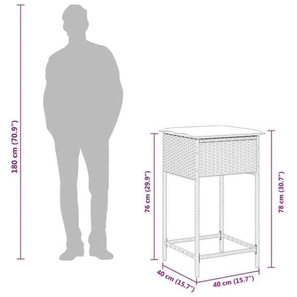 vidaXL barstole til haven med hynder 2 stk. polyrattan grå