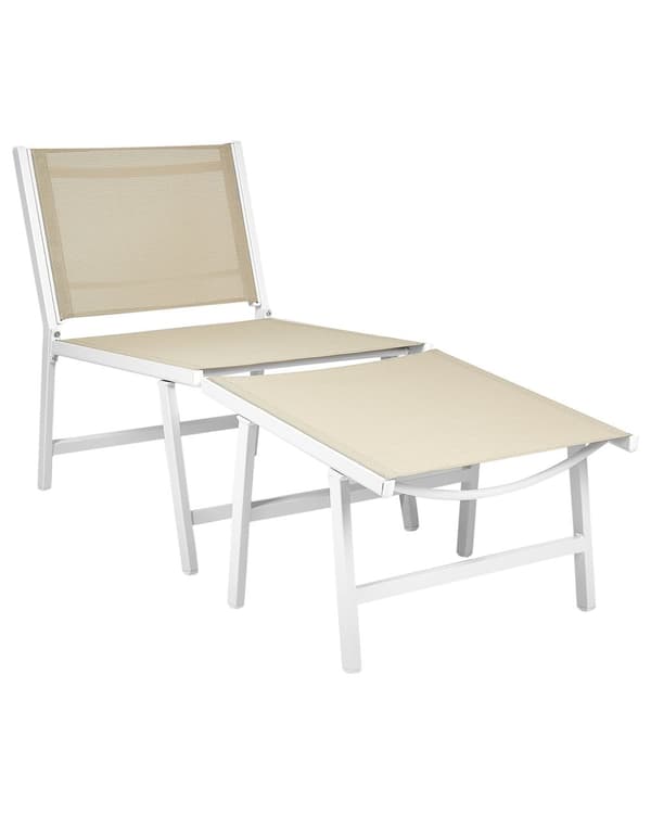 Trädgårdsstol Beige och Vit Textilenesits Ryggstöd Metallram med Fotstöd Modern Utomhus Design