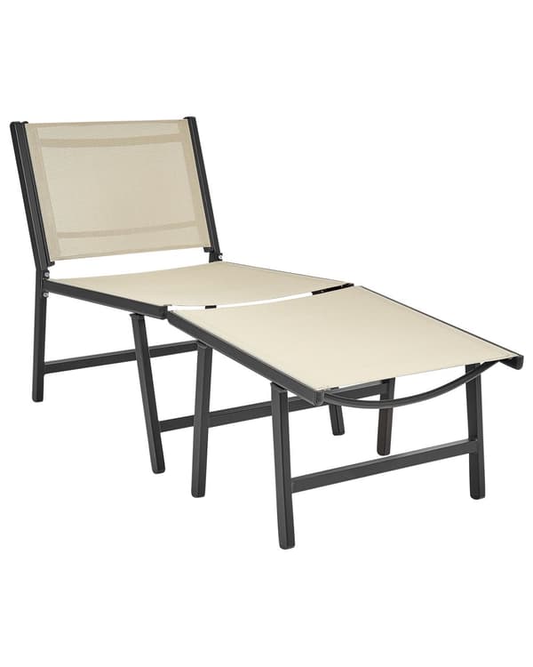 Trädgårdsstol 2 st Beige och Svart Textilenesits Ryggstöd Metallram med Fotstöd Modern Utomhus Design