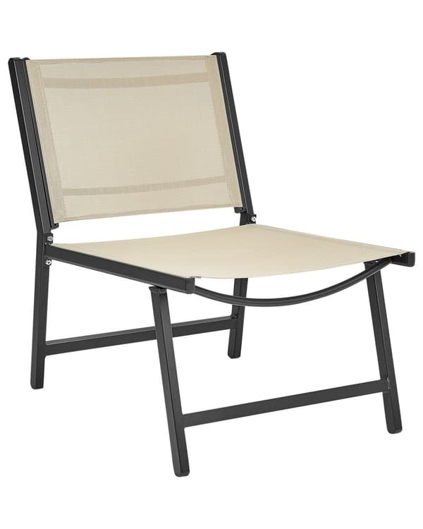 Trädgårdsstol 2 st Beige och Svart Textilenesits Ryggstöd Metallram med Fotstöd Modern Utomhus Design
