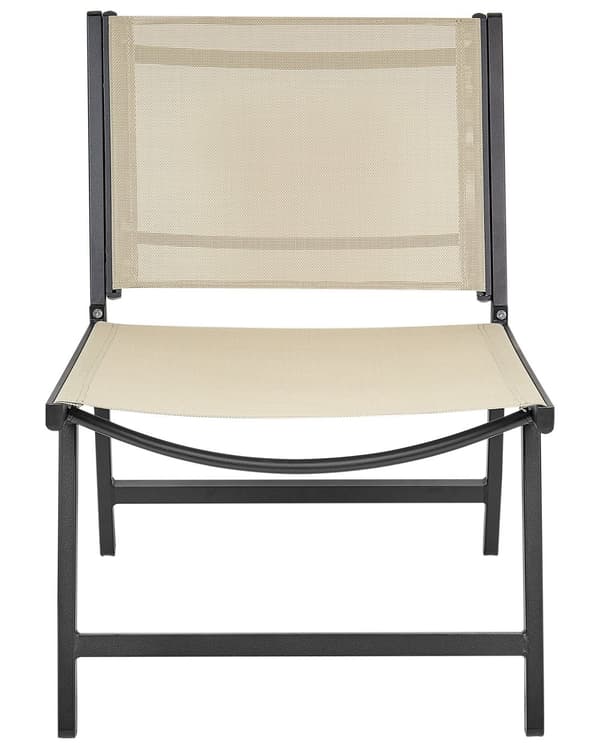Trädgårdsstol 2 st Beige och Svart Textilenesits Ryggstöd Metallram med Fotstöd Modern Utomhus Design