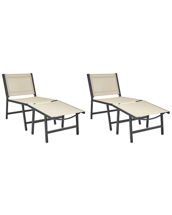 Trädgårdsstol 2 st Beige och Svart Textilenesits Ryggstöd Metallram med Fotstöd Modern Utomhus Design