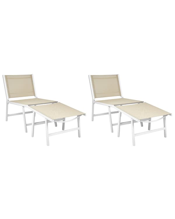 Trädgårdsstol 2 st Beige Textilenesits Ryggstöd Metallram med Fotstöd Modern Utomhus Design