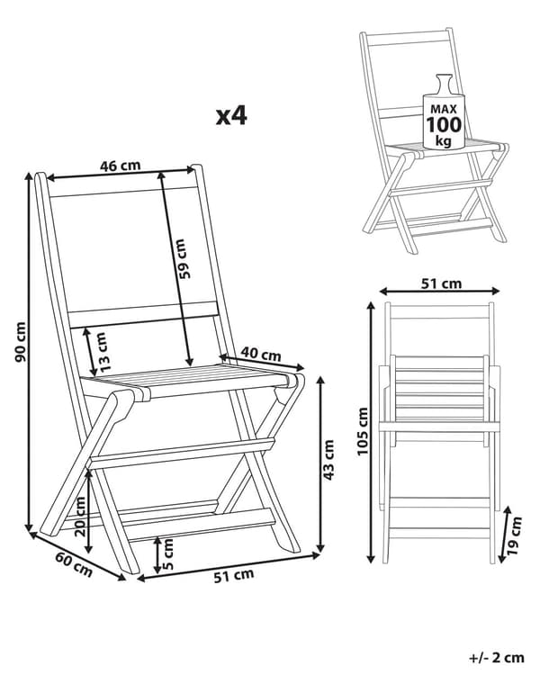 Havestole Lyst Akacietræ Certificeret Sæt af 4 Udendørs Sammenklappelige Klapstole Foldbar Træstole Rustikt Design Lamel Ryg til Terrasse Have Retro