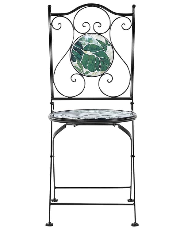 Sett med 2 Hagestoler Svart Grønn Metall Sammenleggbare med Jernramme Mosaikkmønster Vintage stil