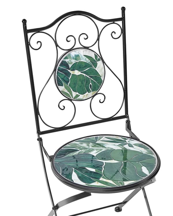 Sett med 2 Hagestoler Svart Grønn Metall Sammenleggbare med Jernramme Mosaikkmønster Vintage stil