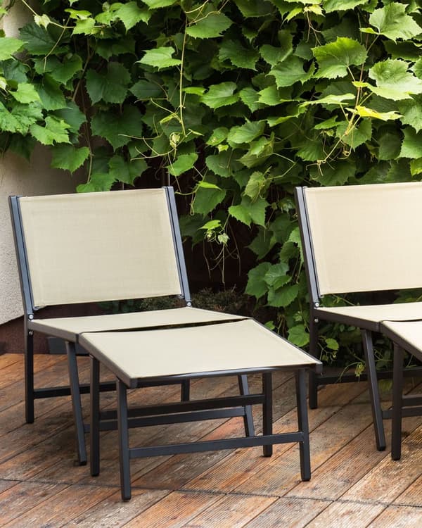 Havestol med Fodskammel Mesh Sort Udendørs Loungestole Nonwood Let Havelænestole med Skammel Loungehvilestole Vedligeholdelsesfri Havemøbler