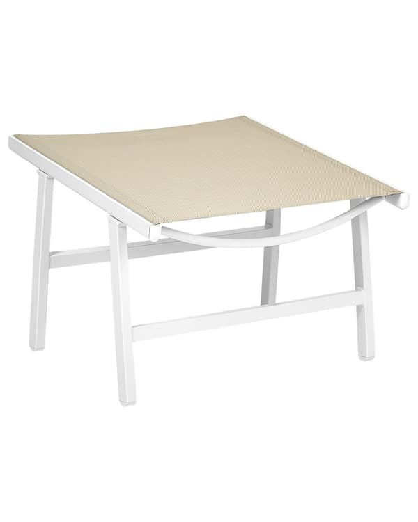 Havestol med sæde og ryglæn i beige og hvid textilene Metalramme med fodstøtte Moderne udendørs terrassedesign