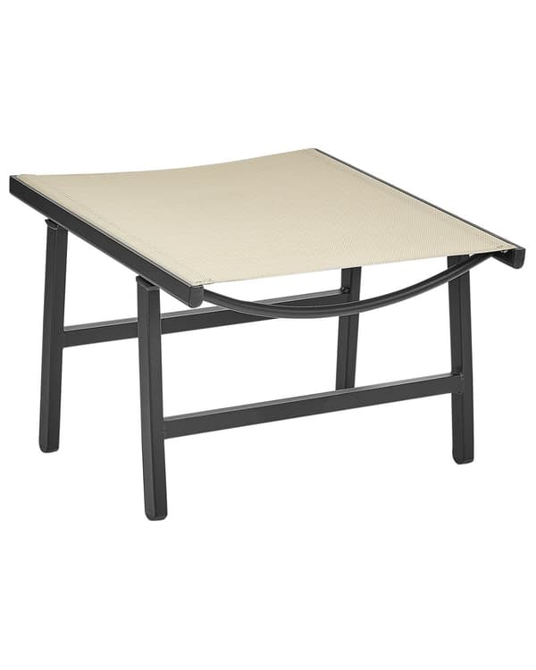 Hagestol Svart og Beige seterygg i textilene Metallramme med fotstøtte Moderne utendørspatio design