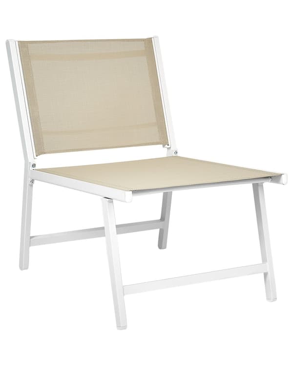 Sett med 2 hagestoler Beige Textilene seterygg Metallramme med fotstøtter Moderne utendørs uteplassdesign