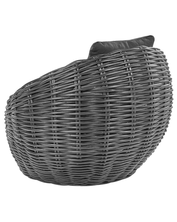 Trädgårdsstol Svart Naturrotting med dyna i polyester Modern design Loungemöbler för utomhusbruk