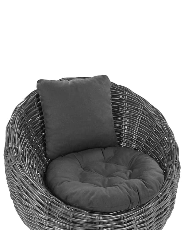 Trädgårdsstol Svart Naturrotting med dyna i polyester Modern design Loungemöbler för utomhusbruk