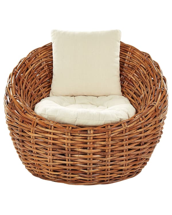 Trädgårdsstol Naturrotting med dyna i polyester Modern design Loungemöbler för utomhusbruk