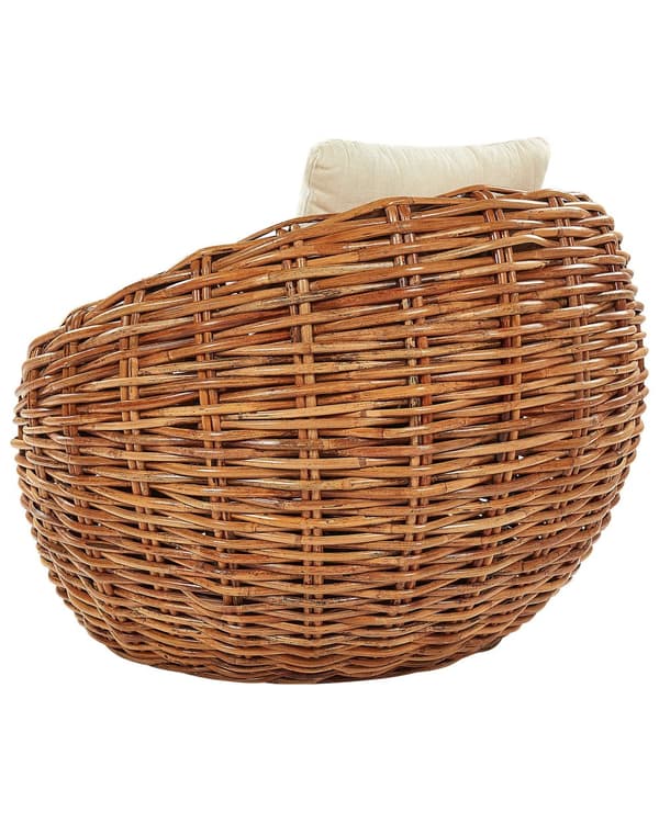 Trädgårdsstol Naturrotting med dyna i polyester Modern design Loungemöbler för utomhusbruk