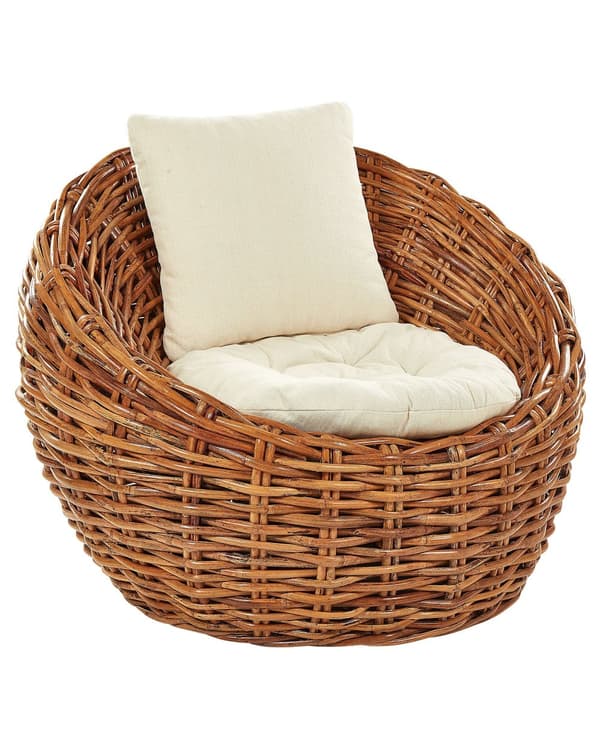 Trädgårdsstol Naturrotting med dyna i polyester Modern design Loungemöbler för utomhusbruk