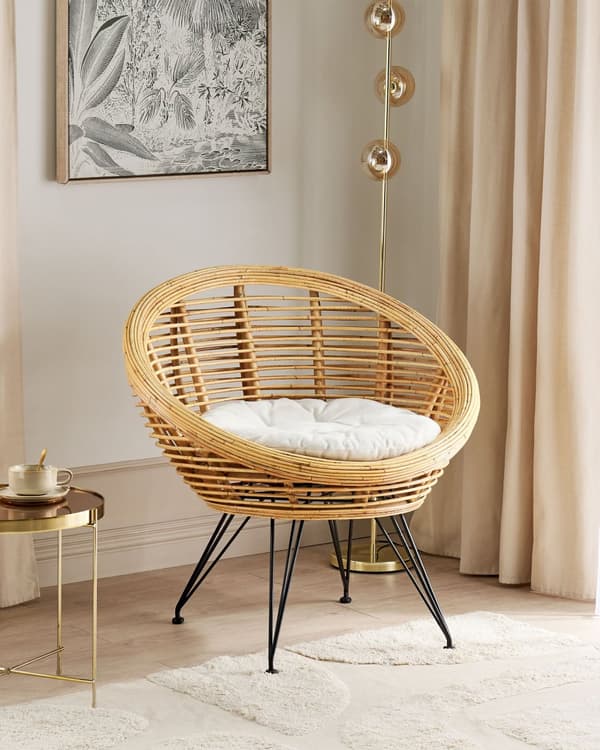 Stol Naturlig Rotting Light Beige Bomullsdyna Medium Resistens Inomhus Utomhus Boho Stil Trädgård Uteplats Balkong