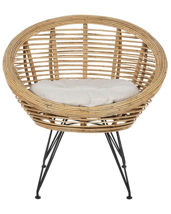 Stol Naturlig Rotting Light Beige Bomullsdyna Medium Resistens Inomhus Utomhus Boho Stil Trädgård Uteplats Balkong
