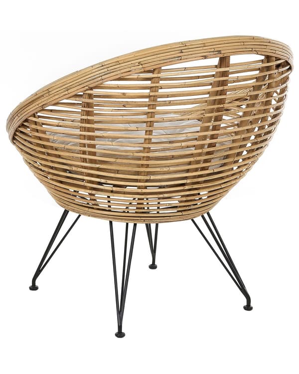 Stol Naturlig Rotting Light Beige Bomullsdyna Medium Resistens Inomhus Utomhus Boho Stil Trädgård Uteplats Balkong
