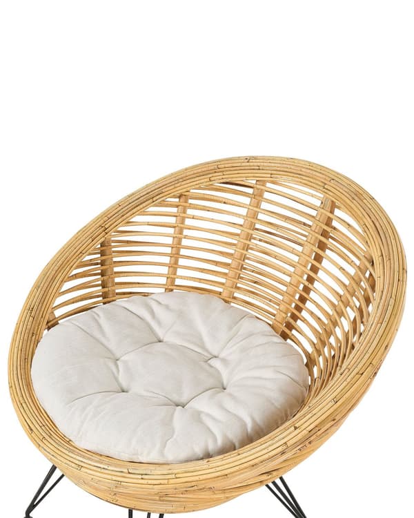 Stol Naturlig Rotting Light Beige Bomullsdyna Medium Resistens Inomhus Utomhus Boho Stil Trädgård Uteplats Balkong