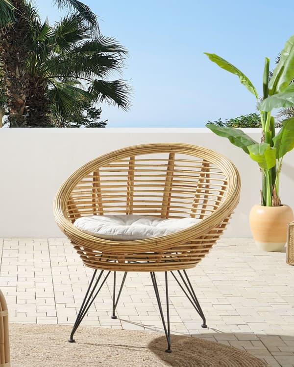 Stol Naturlig Rotting Light Beige Bomullsdyna Medium Resistens Inomhus Utomhus Boho Stil Trädgård Uteplats Balkong