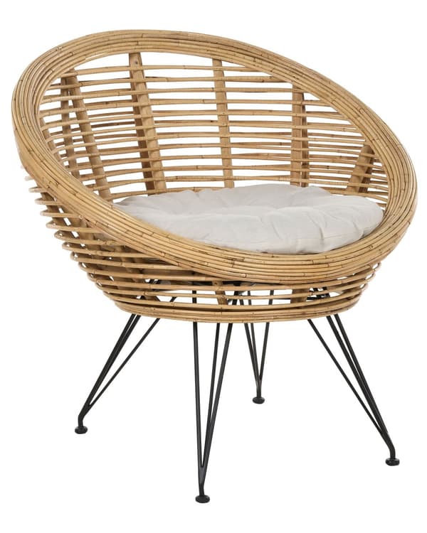 Stol Naturlig Rotting Light Beige Bomullsdyna Medium Resistens Inomhus Utomhus Boho Stil Trädgård Uteplats Balkong