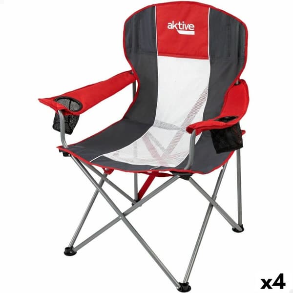 Sammenleggbar campingstol Aktive Mørke Grå Rød 56 x 98 x 59 cm (4 enheter)