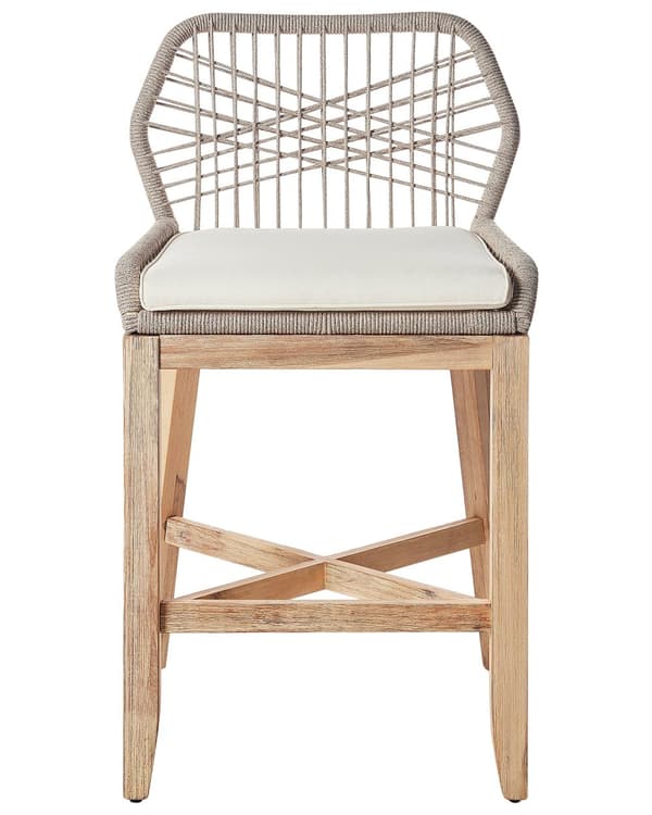 Baarituoli vaalea akasiapuu beige polypropeeni 2 kpl setti ulkokäyttöön puutarhaan boho rustiikkinen tyyli