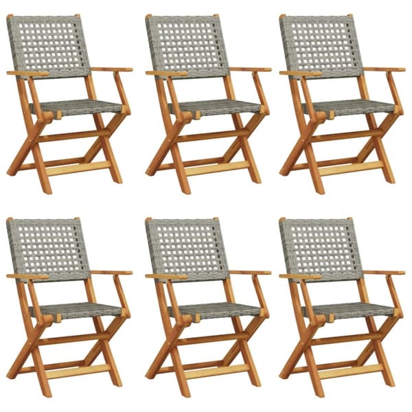 havestole 6 stk. foldbar polyrattan og massivt træ grå