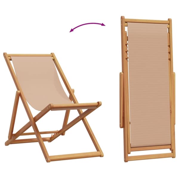 strandstole 2 stk. foldbar stof og massivt træ gråbrun
