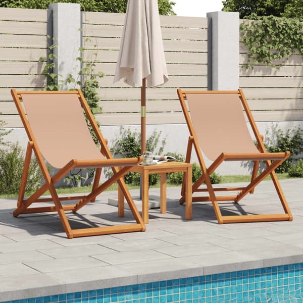 strandstole 2 stk. foldbar stof og massivt træ gråbrun