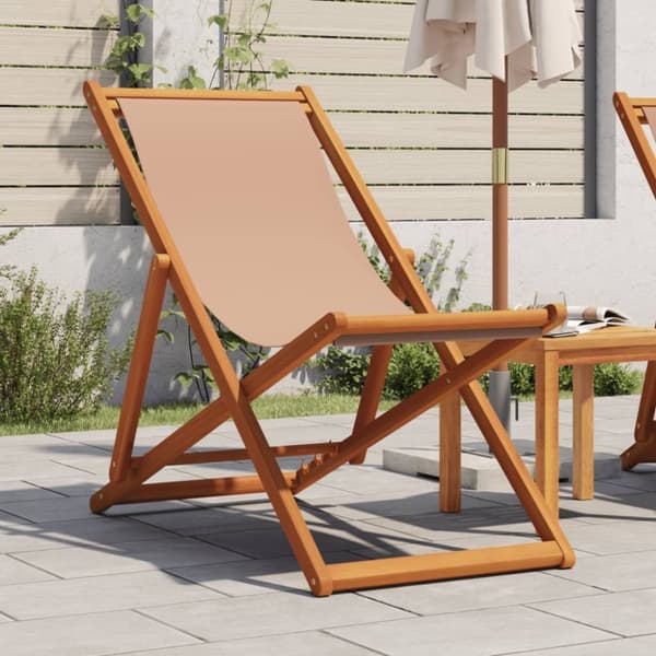 strandstol foldbar massivt eukalyptustræ og stof gråbrun