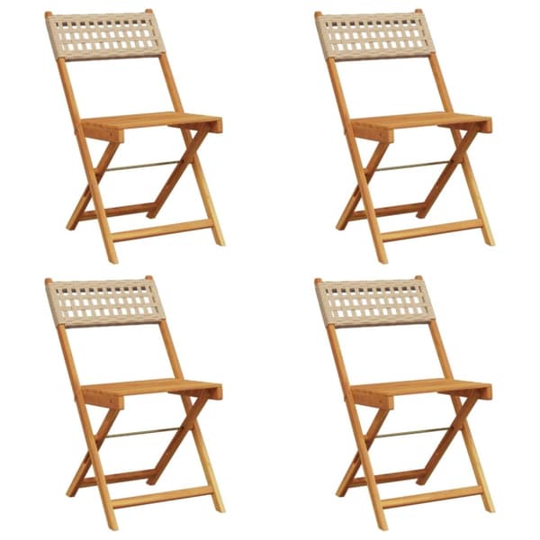 Hopfällbara trädgårdsstolar 4 st beige konstrotting/massivt trä
