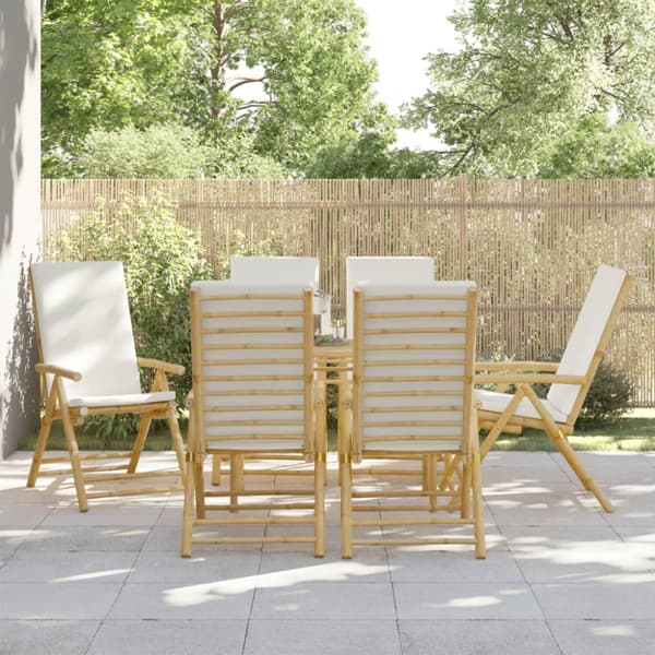foldbare bistrostole 6 stk. med cremefarvede hynder bambus