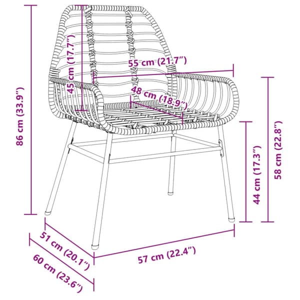 havestole 2 stk. polyrattan brun
