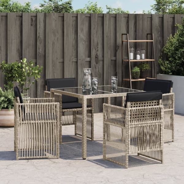 havestole 4 stk. med hynder polyrattan lysegrå