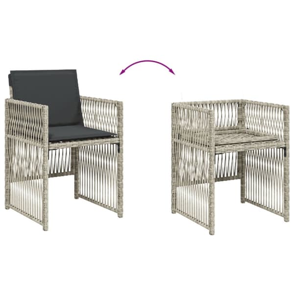 havestole 4 stk. med hynder polyrattan lysegrå