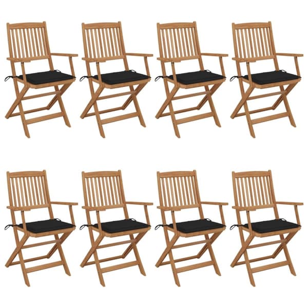 foldbare havestole 8 stk. med hynder massivt akacietræ