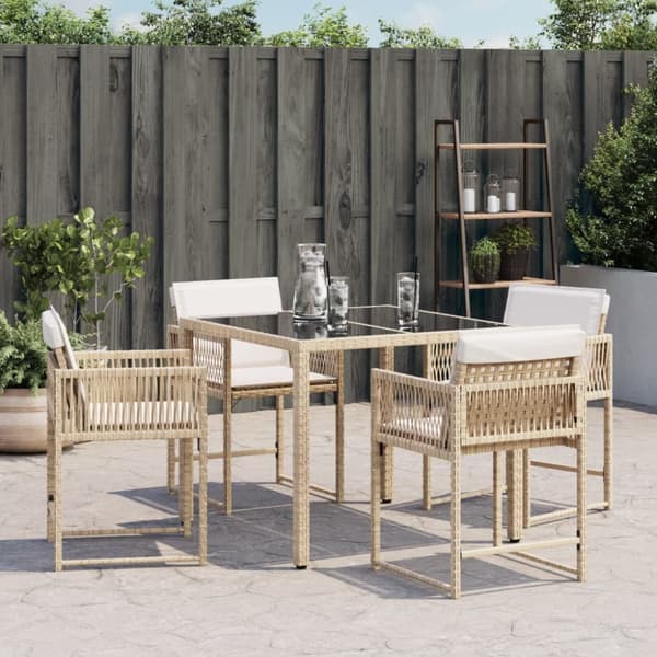 Trädgårdsstolar med dynor 4 st beige konstrotting