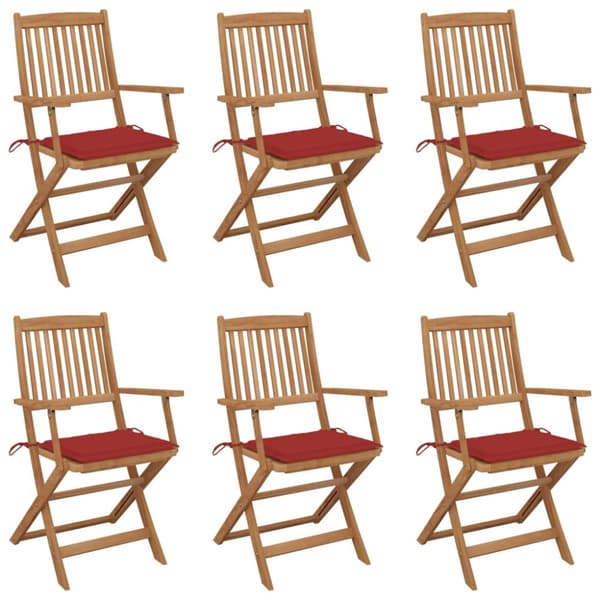 foldbare havestole 6 stk. med hynder massivt akacietræ