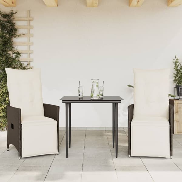 havestole 2 stk. med lænefunktion og hynder polyrattan brun