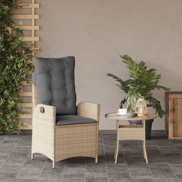 havestol med lænefunktion og hynder polyrattan blandet beige