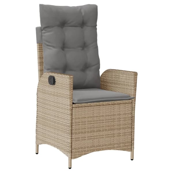 havestol med lænefunktion og hynder polyrattan blandet beige