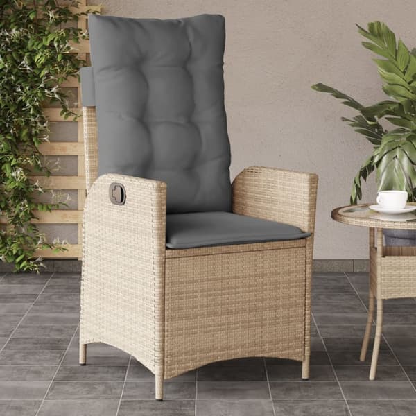 havestol med lænefunktion og hynder polyrattan blandet beige
