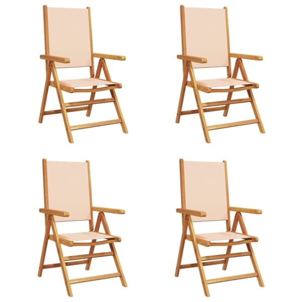 havestole 4 stk. med lænefunktion stof og massivt træ beige
