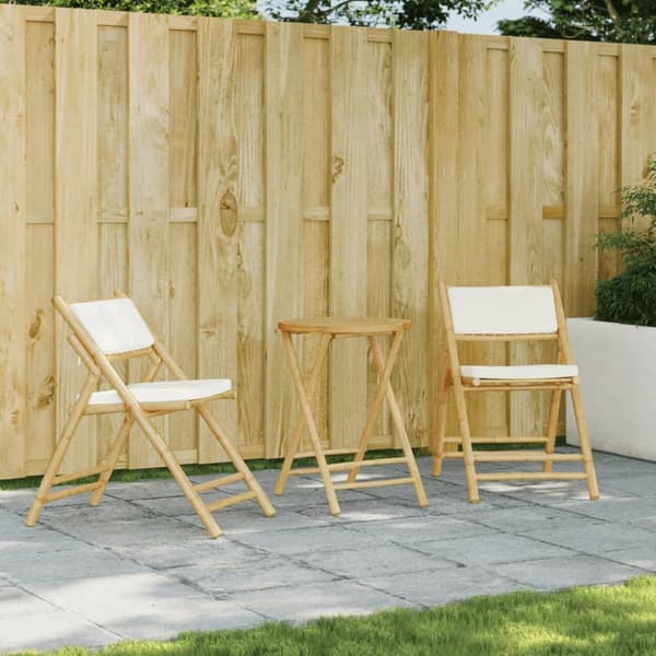 foldbare bistrostole 2 stk. med cremefarvede hynder bambus