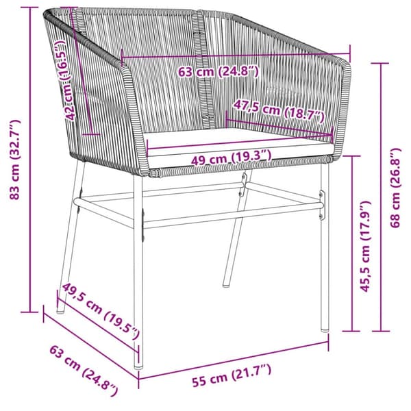 havestole 2 stk. med hynder polyrattan brun