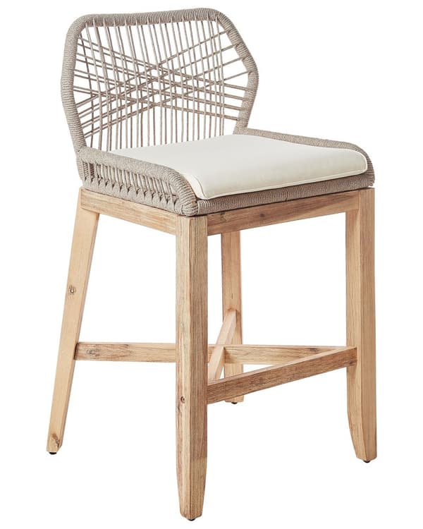 Barstol Stol Ljust Trä Beige Trädgård Boho Rustik Stil Järnram