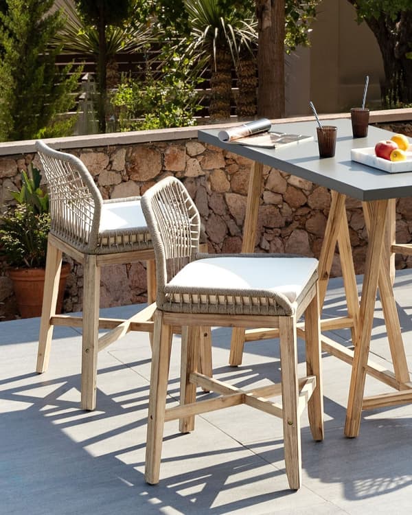 Barstol Stol Ljust Trä Beige Trädgård Boho Rustik Stil Järnram