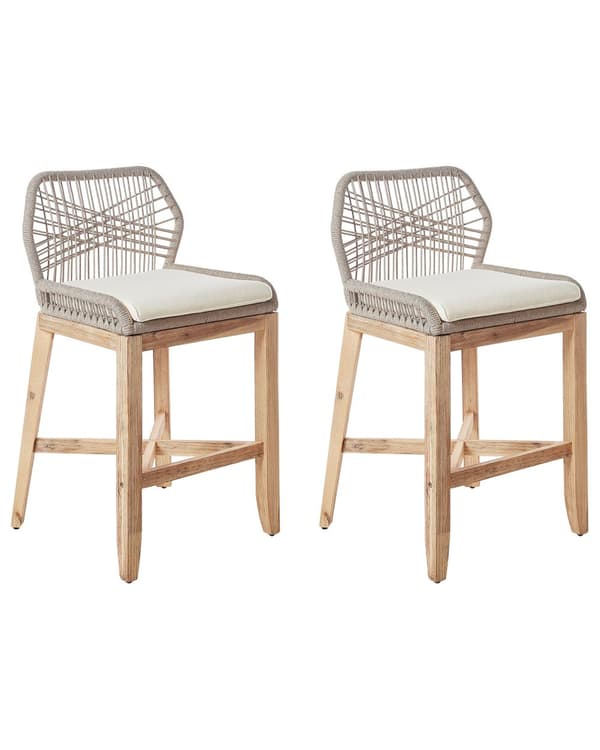 Barstol Stol Ljust Trä Beige Trädgård Boho Rustik Stil Järnram
