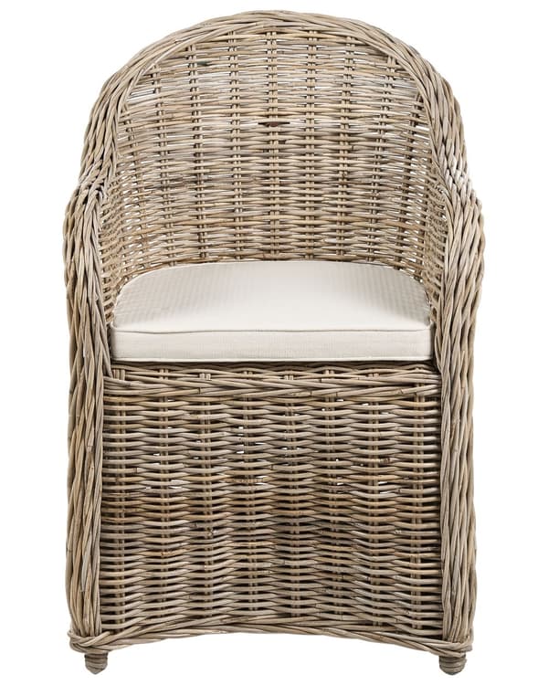 Puutarhatuoli vaalea rottinki vaaleanbeige puuvilla istuintyyny 2 kpl setti luonnollinen ulkokäyttöön sisälle boho tyyli